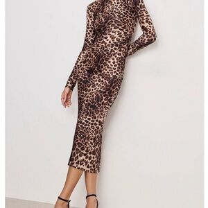 Good American Leopard Animal Print Long Sleeve Midi Women’s Dress - GORG!!!